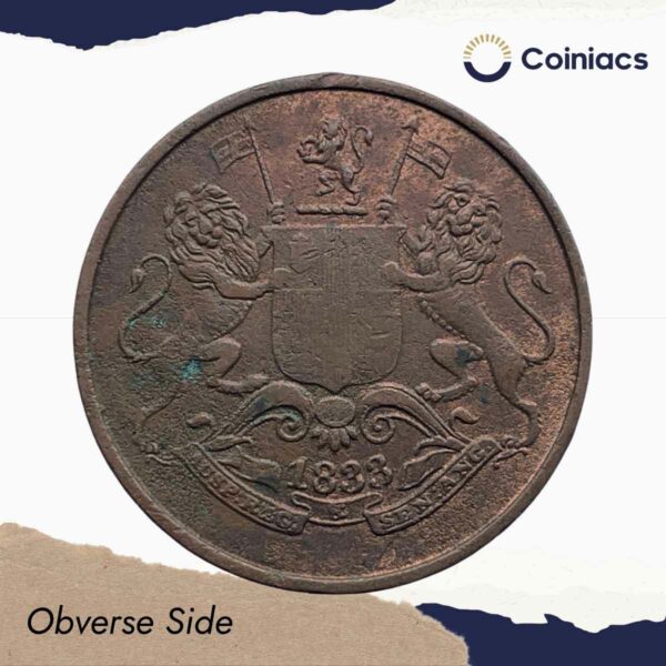 Quarter Anna East India Company 1833 Copper Coin, Bombay Presidency, Collectible. - Image 2