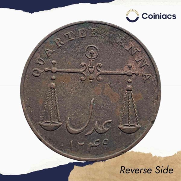 Quarter Anna East India Company 1833 Copper Coin, Bombay Presidency, Collectible. - Image 3