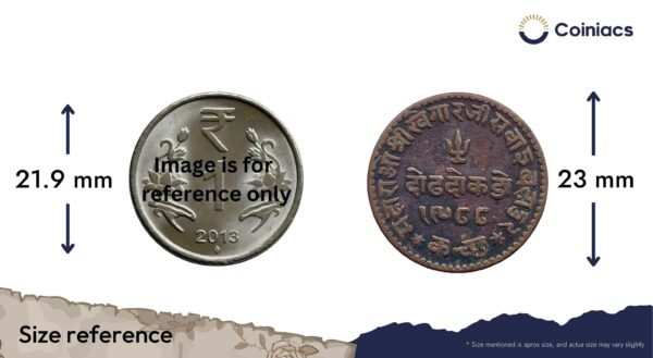 Dodh Dokdo (1.5 Dokdo) Khengarji III, George V 1931 CE 1988 VS Copper Coin, Princely State of Kutch, Collectible. - Image 4