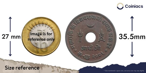 Adhio (1/2 Kori) Vijayaraji, George VI 1944 CE 2001 VS Copper Coin, Princely State of Kutch, Collectible. - Image 4