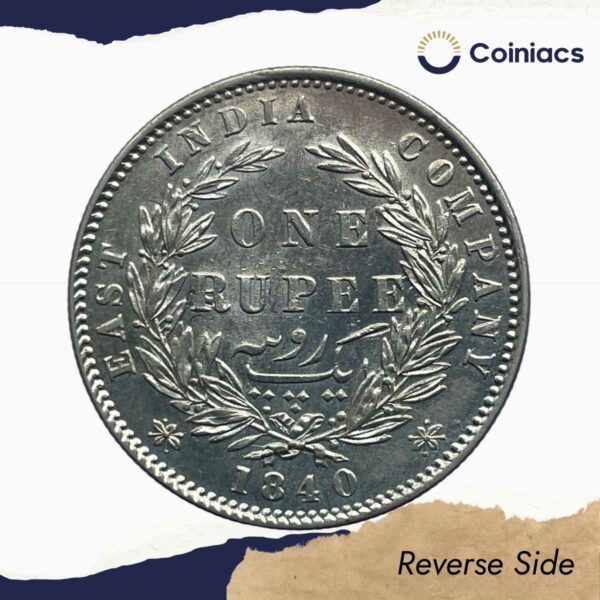 One Rupee Victoria Queen 1840 Divided Legend W.W. (Re-engraved hair) Silver Coin, British India Uniform Coinage, AU. - Image 3