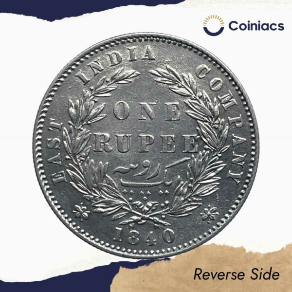 One Rupee Victoria Queen 1840 Divided Legend W.W. (Re-engraved hair) Silver Coin, British India Uniform Coinage, XF. - Image 3