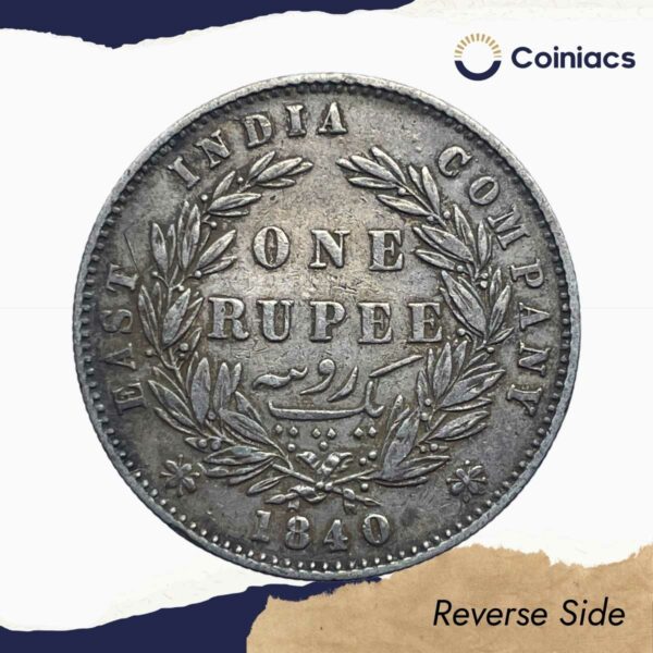 One Rupee Victoria Queen 1840 Divided Legend W.W. (Re-engraved hair) Silver Coin, British India Uniform Coinage, Collectible. - Image 3