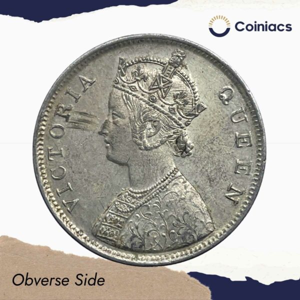 One Rupee Victoria Queen Crowned 1862 ?4? Dots Silver Coin, British India Uniform Coinage, Collectible. - Image 2