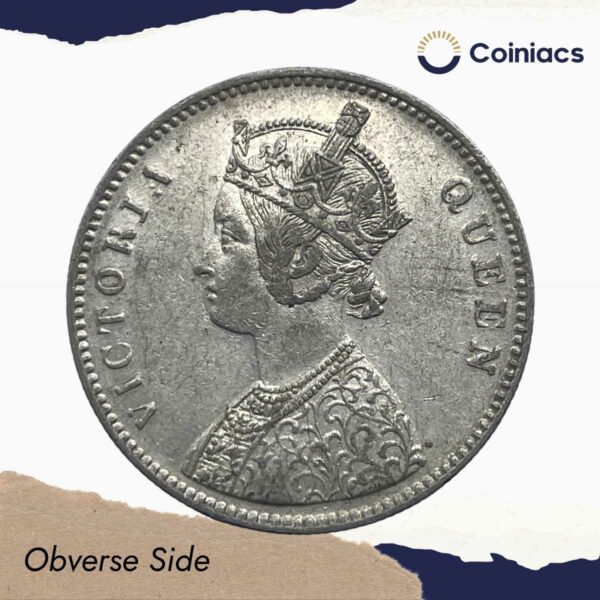 One Rupee Victoria Queen Crowned 1862 '6' Dots Silver Coin, British India Uniform Coinage, Collectible. - Image 2
