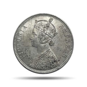 One Rupee Victoria Empress 1877 Bombay Mint Silver Coin, British India Uniform Coinage, Collectible.