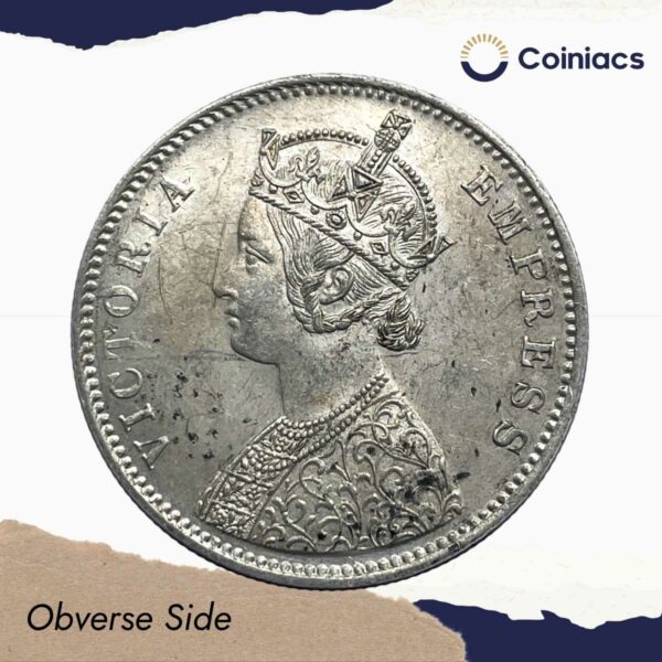 One Rupee Victoria Empress 1877 Bombay Mint Silver Coin, British India Uniform Coinage, Collectible. - Image 2
