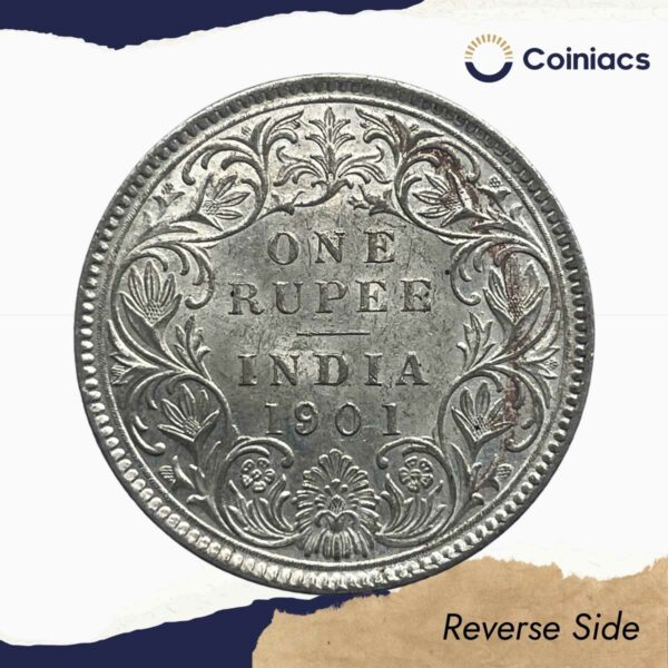 One Rupee Victoria Empress 1901 'B' Incuse Bombay Mint Silver Coin, British India Uniform Coinage, Collectible. - Image 3