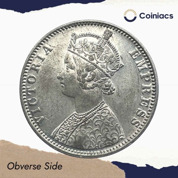 One Rupee Victoria Empress 1900 'B' Incuse Bombay Mint Silver Coin, British India Uniform Coinage, Collectible. - Image 2