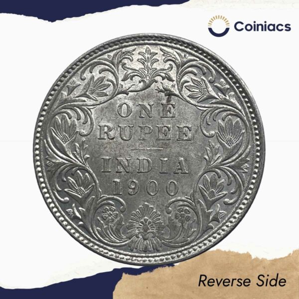 One Rupee Victoria Empress 1900 'B' Incuse Bombay Mint Silver Coin, British India Uniform Coinage, Collectible. - Image 3