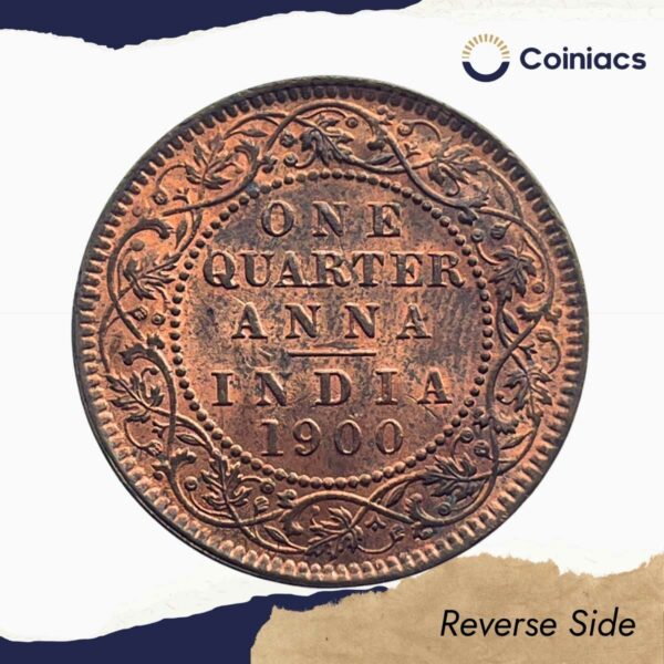 One Quarter Anna Victoria Empress 1900 Calcutta Mint Silver Coin, British India Uniform Coinage, XF+. - Image 3