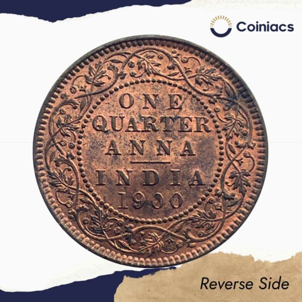 One Quarter Anna Victoria Empress 1900 Calcutta Mint Silver Coin, British India Uniform Coinage, AU. - Image 3