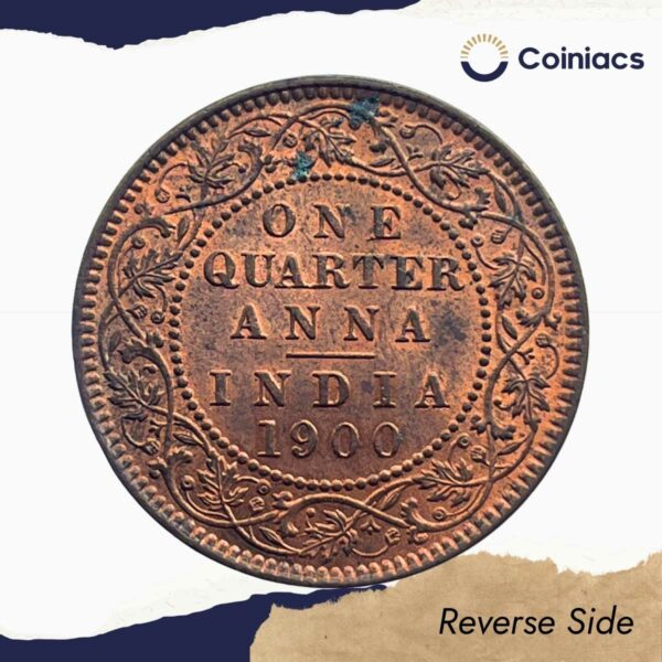 One Quarter Anna Victoria Empress 1900 Calcutta Mint Silver Coin, British India Uniform Coinage, AU. - Image 3