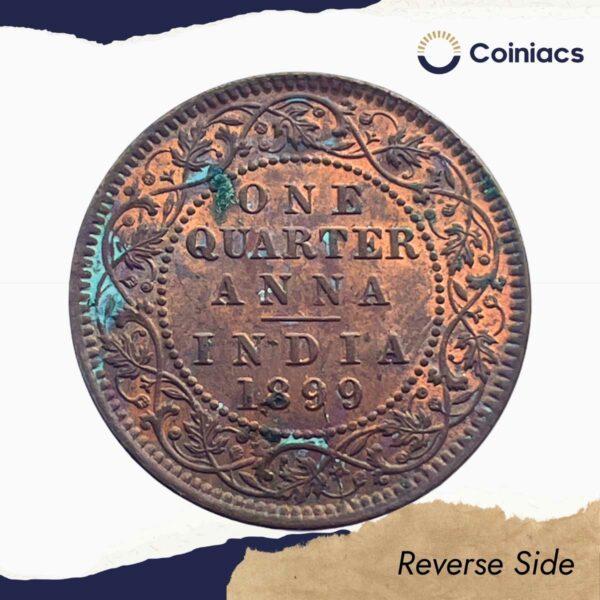One Quarter Anna Victoria Empress 1899 Calcutta Mint Silver Coin, British India Uniform Coinage, XF. - Image 3