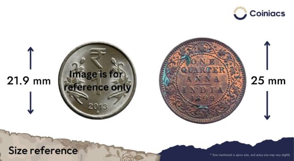 One Quarter Anna Victoria Empress 1899 Calcutta Mint Silver Coin, British India Uniform Coinage, XF. - Image 4