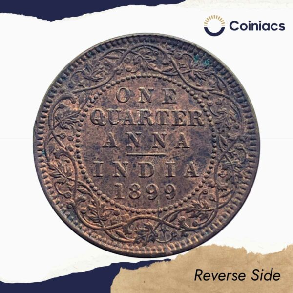 One Quarter Anna Victoria Empress 1899 Calcutta Mint Silver Coin, British India Uniform Coinage, Collectible. - Image 2