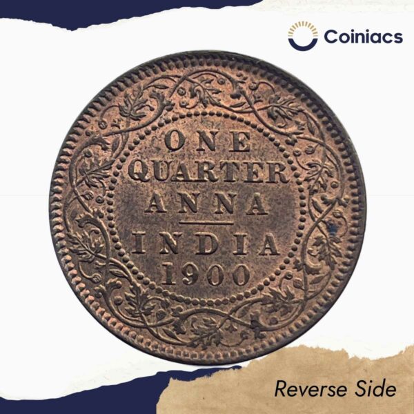 One Quarter Anna Victoria Empress 1900 Calcutta Mint Silver Coin, British India Uniform Coinage, Collectible. - Image 3
