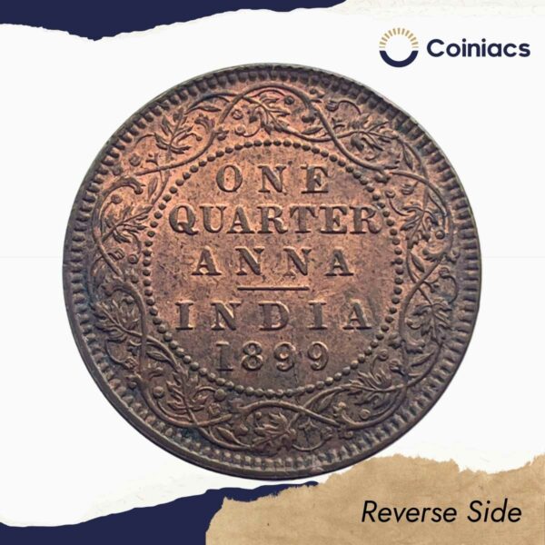 One Quarter Anna Victoria Empress 1899 Calcutta Mint Silver Coin, British India Uniform Coinage, Collectible. - Image 3