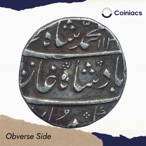 One Rupee Muhammad Shah RY 3 113X AH (1719-1748 CE) Silver coin, Mughal Empire, Collectible. - Image 2