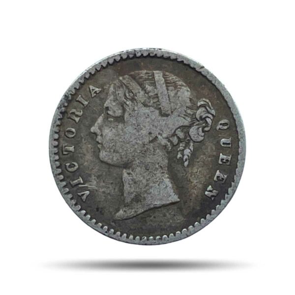 Two Annas Victoria Queen Divided Legend 1841 CE Silver Coin, British India Uniform Coinage, Collectible.