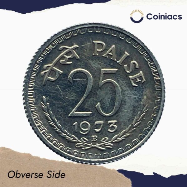 25 Paise 1973 Bombay Mint 'B' Proof Issue Copper-Nickel Definitive Coin, Republic India Decimal Series, Proof. - Image 2