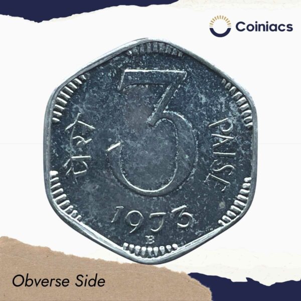 3 Paise 1973 Bombay Mint 'B' Proof Issue Aluminium Definitive Coin, Republic India Decimal Series, Proof. - Image 2