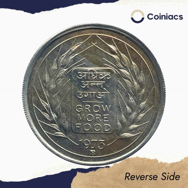 50 Paise Grow More Food Proof Issue 1973 Bombay Mint 'B' Proof Issue Copper-Nickel Definitive Coin, Republic India Decimal Series, Proof. - Image 3
