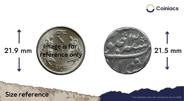 One Rupee Shah Alam II RY 12 1186 AH 4/3 Dots Murshidabad Mint Silver Coin, Bengal Presidency, Collectible. - Image 4