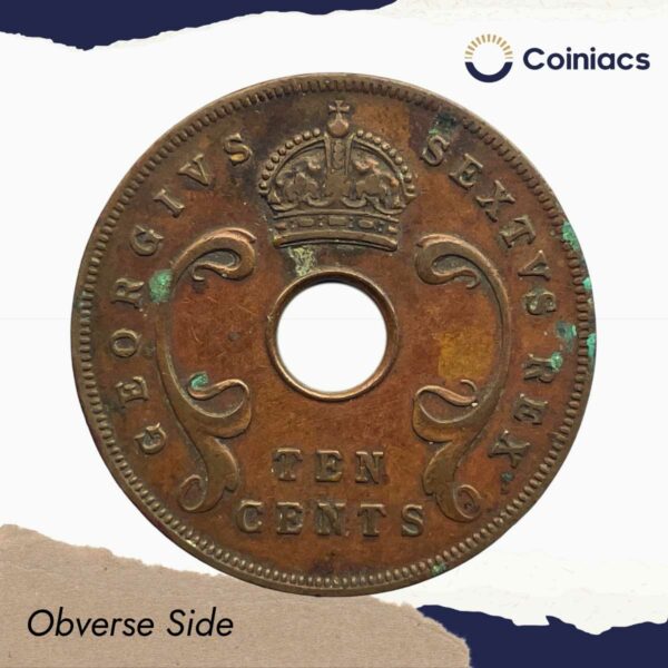 10 Cents George VI 1952 CE Bronze coin, East Africa, Collectible. - Image 2