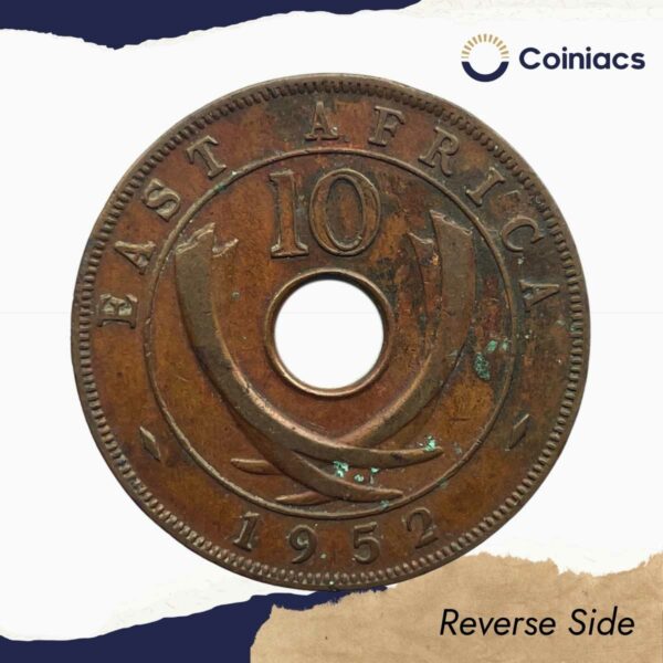 10 Cents George VI 1952 CE Bronze coin, East Africa, Collectible. - Image 3