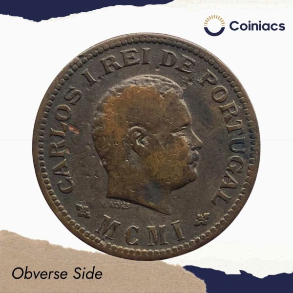 1/4 Tanga Carlos I MCMI (1901 CE) Lisboa mint Copper coin, Portuguese India, Collectible. - Image 2