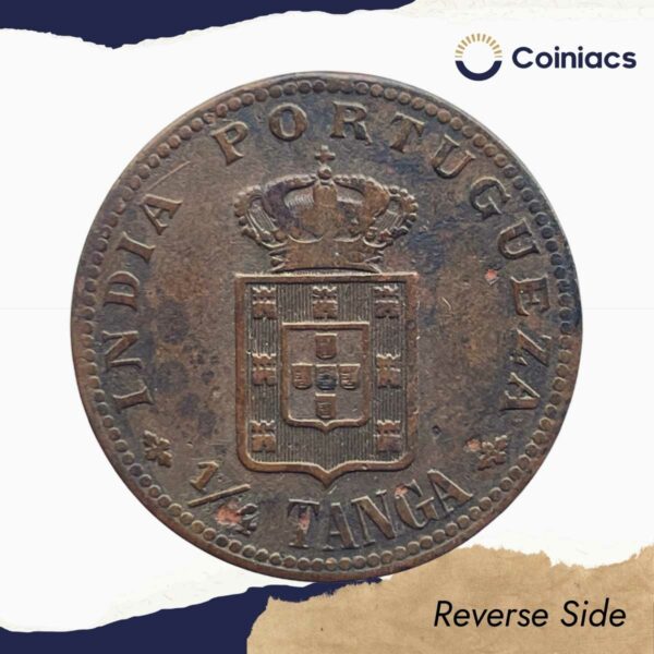 1/4 Tanga Carlos I MCMI (1901 CE) Lisboa mint Copper coin, Portuguese India, Collectible. - Image 3