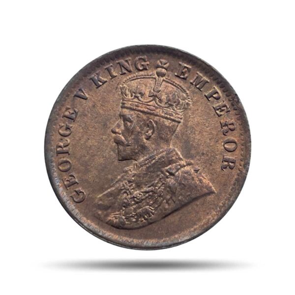 Scarce Quarter Anna George V King Emperor 1919 CE Calcutta Mint Bronze Coin, British India Uniform Coinage, UNC.