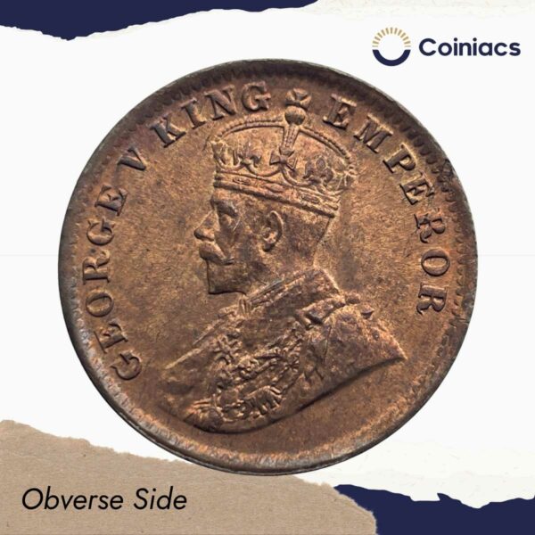 Scarce Quarter Anna George V King Emperor 1919 CE Calcutta Mint Bronze Coin, British India Uniform Coinage, UNC. - Image 2