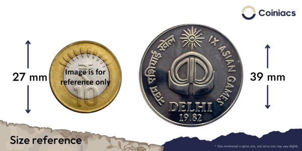 Scarce 10 Rupees IX Asian Games Delhi 1982 Mumbai Mint Commemorative Copper-Nickel Coin, Republic India, UNC. - Image 4