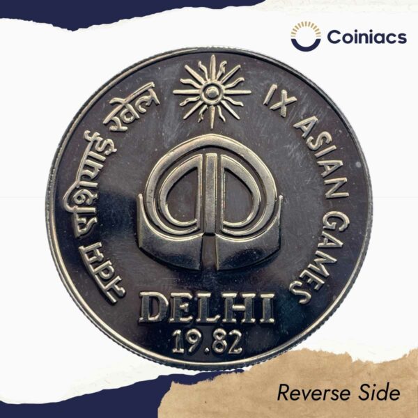 Scarce 10 Rupees IX Asian Games Delhi 1982 Mumbai Mint Commemorative Copper-Nickel Coin, Republic India, UNC. - Image 3