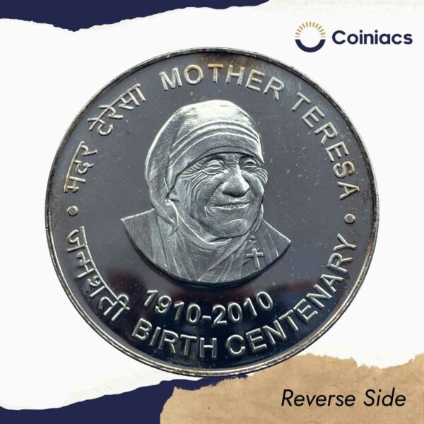 Scarce 100 Rupees Mother Teresa Birth Centenary 2009 Calcutta Mint Silver Commemorative Coin, Republic India Decimal Series, Gem UNC. - Image 3