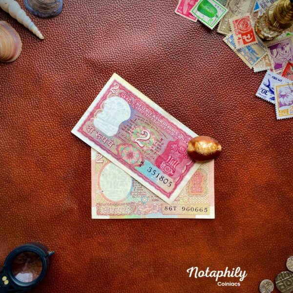 NOTAPHILY Rare Authentic Vintage Set of UNC 2 Rupees Satellite & Tiger Issue (2 Pieces SET), UNC. - Image 2