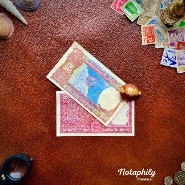 NOTAPHILY Rare Authentic Vintage Set of UNC 2 Rupees Satellite & Tiger Issue (2 Pieces SET), UNC. - Image 3