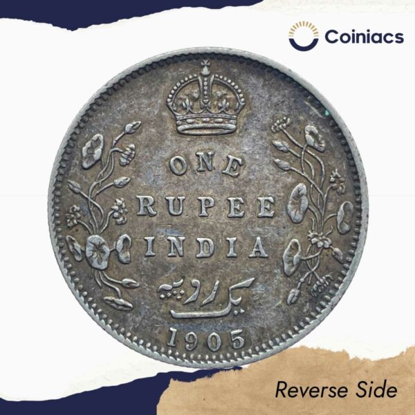 One Rupee Edward VII King & Emperor 1905 CE Bombay Mint Silver Coin, British India Uniform Coinage, Collectible. - Image 3