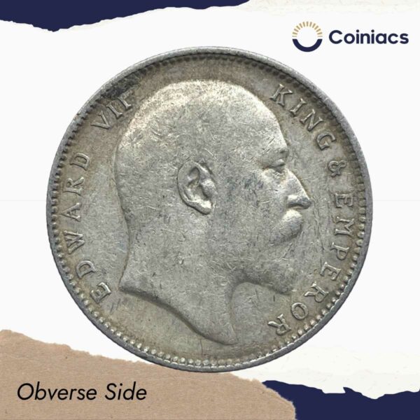 One Rupee Edward VII King & Emperor 1906 CE Bombay Mint Silver Coin, British India Uniform Coinage, Collectible. - Image 2