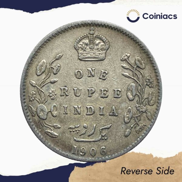 One Rupee Edward VII King & Emperor 1906 CE Bombay Mint Silver Coin, British India Uniform Coinage, Collectible. - Image 3