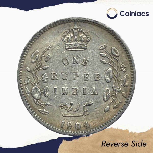 One Rupee Edward VII King & Emperor 1904 CE Calcutta Mint Silver Coin, British India Uniform Coinage, Collectible. - Image 3