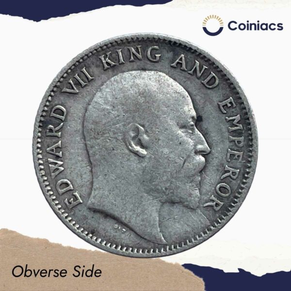 Scarce 1/4 Rupee Edward VII King And Emperor 1908 Calcutta Mint Silver Coin, British India Uniform Coinage, Collectible. - Image 2