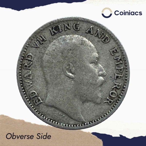 Scarce 1/4 Rupee Edward VII King And Emperor 1906 Calcutta Mint Silver Coin, British India Uniform Coinage, Collectible. - Image 2