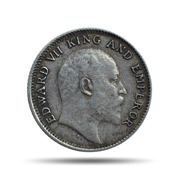 Scarce 1/4 Rupee Edward VII King And Emperor 1907 Calcutta Mint Silver Coin, British India Uniform Coinage, Collectible.