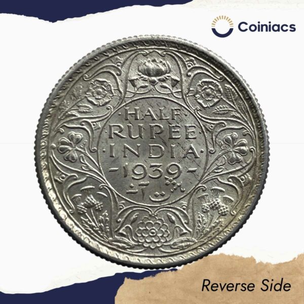 Half Rupee George VI King Emperor 1939 Calcutta Mint Silver Coin, British India Uniform Coinage, UNC. - Image 3