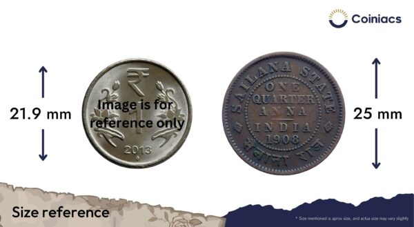 Scarce One Quarter Anna Edward VII King & Emperor 1908 Copper Coin, Princely State of Sailana, Collectible. - Image 4