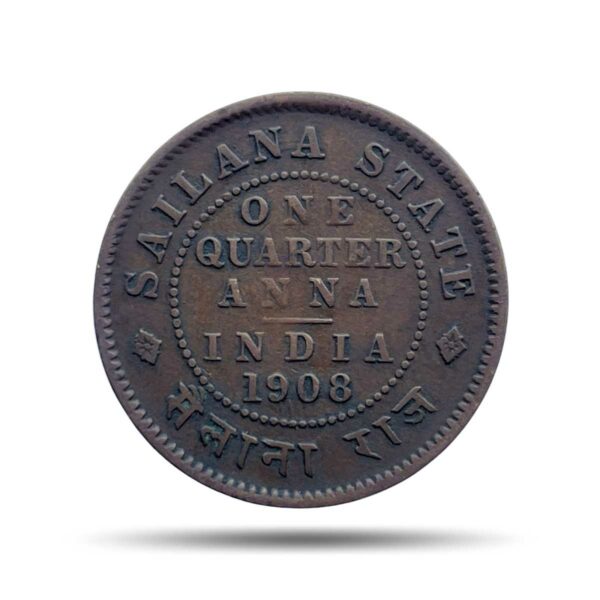 Scarce One Quarter Anna Edward VII King & Emperor 1908 Copper Coin, Princely State of Sailana, Collectible.