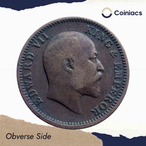 Scarce One Quarter Anna Edward VII King & Emperor 1908 Copper Coin, Princely State of Sailana, Collectible. - Image 2